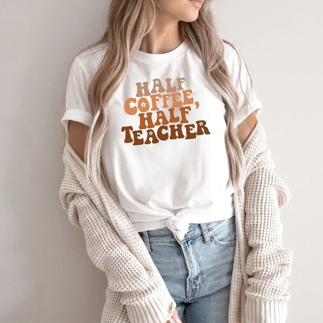 Teacher Coffee Shirt, Coffee Lover Shirt, School Shirts, Retro Teacher Shirt, Kindergarten Teache... | Etsy (US)