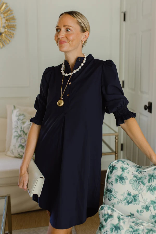 Percy Popover Dress in Navy | Duffield Lane