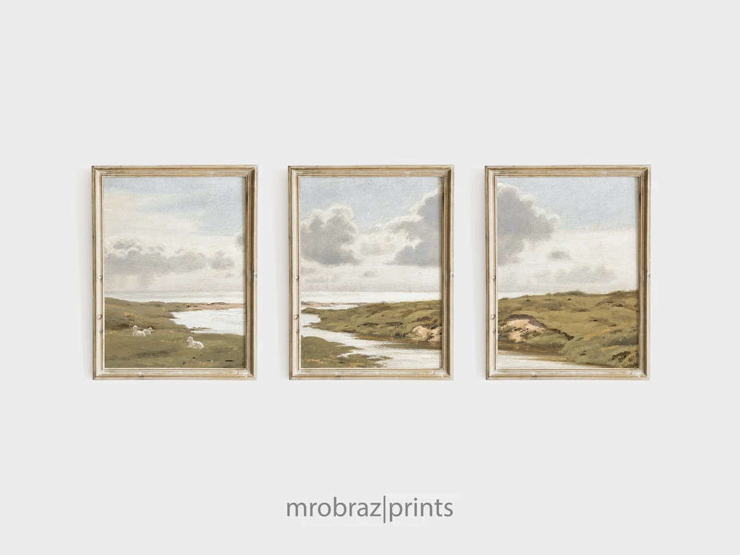 Vintage Triptych Landscape Print Set of 3 Oil Paintings, French Farmhouse Decor, 3 Piece Panel Wa... | Etsy (US)