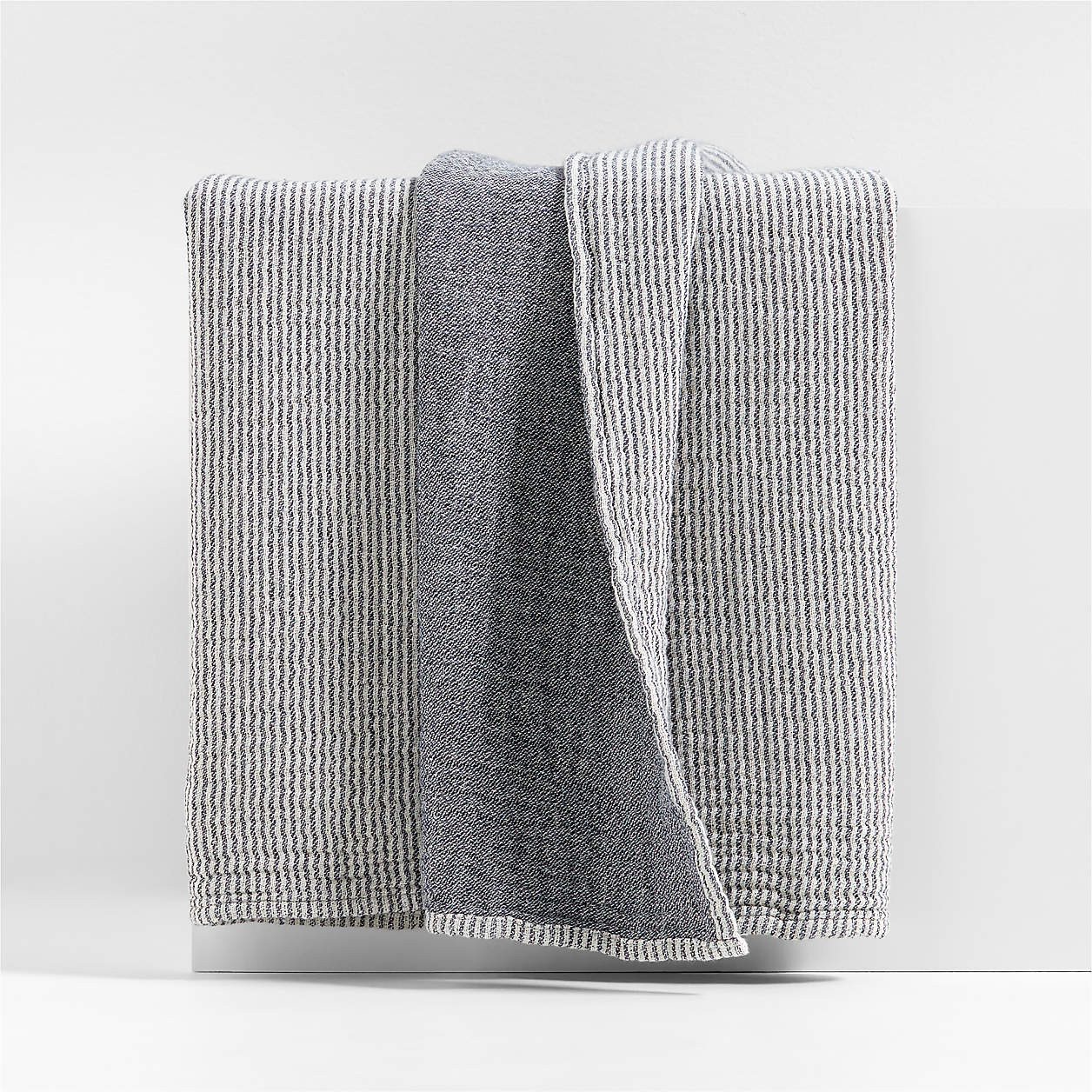 Reversible Stripe Gauze 80"x80" Deep Indigo Blue and Arctic Ivory Bed Blanket + Reviews | Crate &... | Crate & Barrel