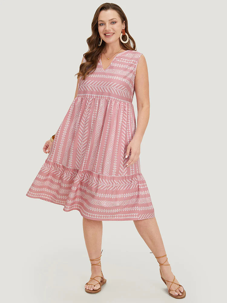 Striped Geometric Pocket Ruffle Hem Sleeveless Tank Dress | Bloomchic