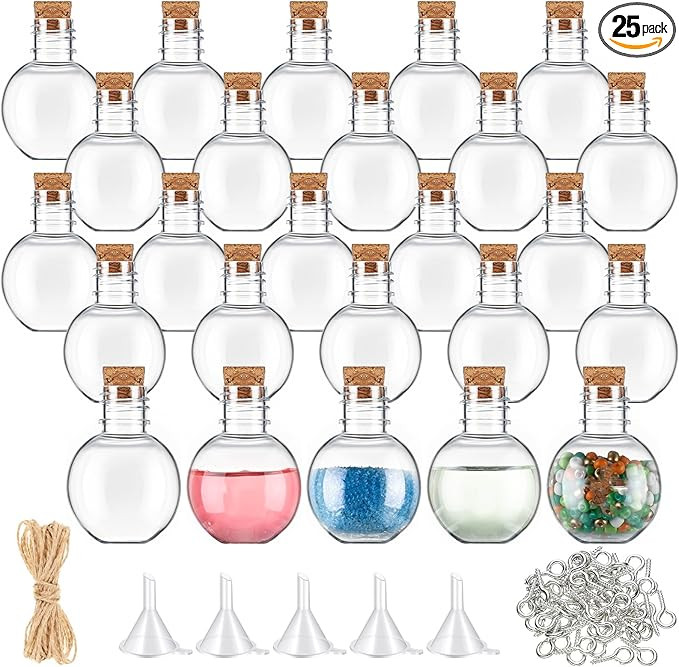 Bokon 25 Pack 1oz Plastic Mini Potion Bottles with Corks Spherical Small Sand Art jar Tiny Clear ... | Amazon (US)