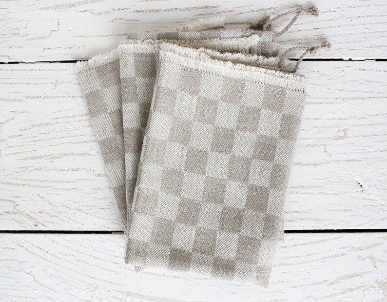 Plaid linen towel checkered tea towel natural linen towel kitchen dish towel absorbent flax towel | Etsy (US)