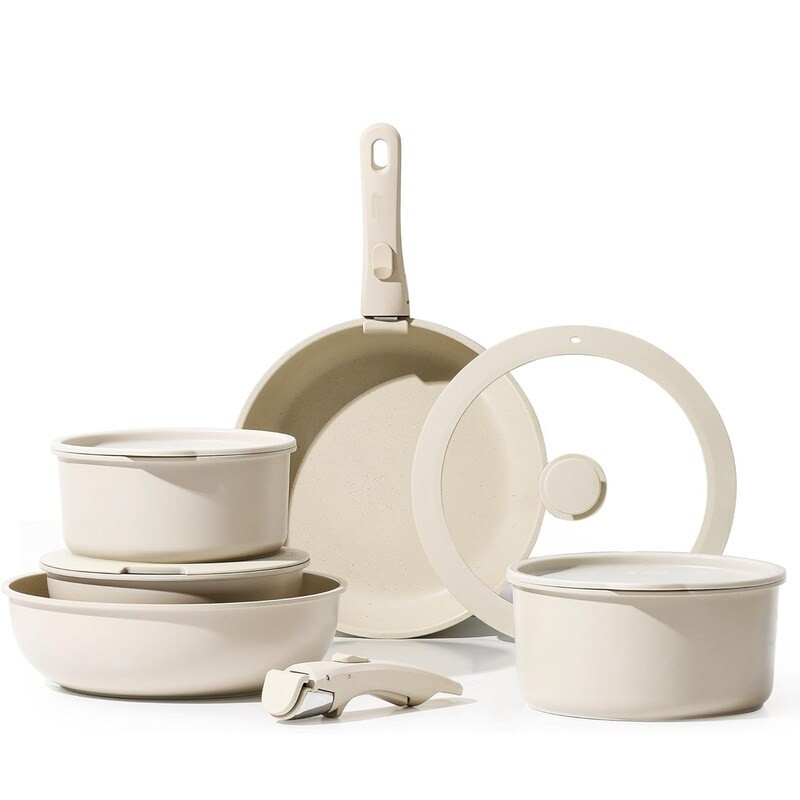 Kitchen Nonstick Cookware Set with Removable Handles, 11-Piece Grey | Bed Bath & Beyond