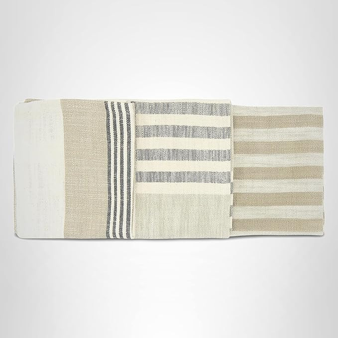 Creative Co-Op Tan & Grey Striped Cotton Tea Towels (Set of 3 Pieces) | Amazon (US)