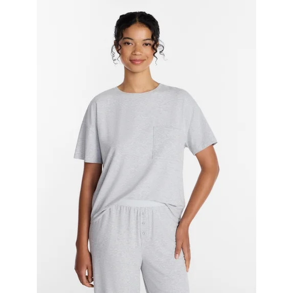 Joyspun Women’s Cotton-Blend Sleep Lounge Top with Short Sleeves, Sizes S-3X | Walmart (US)