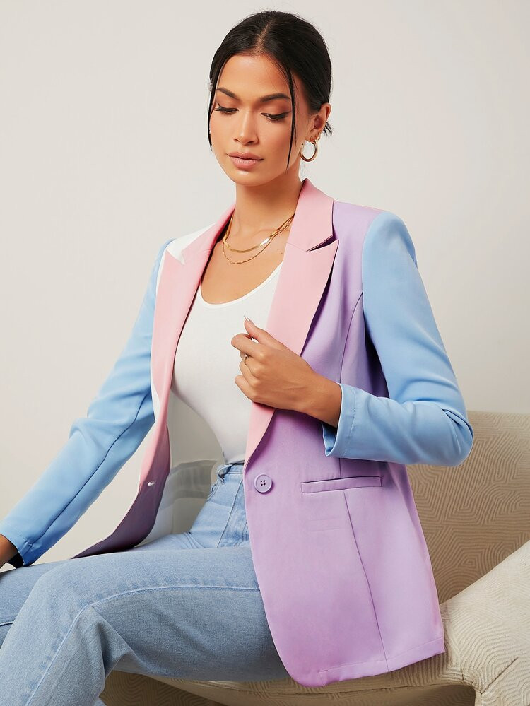 SHEIN Unity Colorblock Single Button Blazer | SHEIN