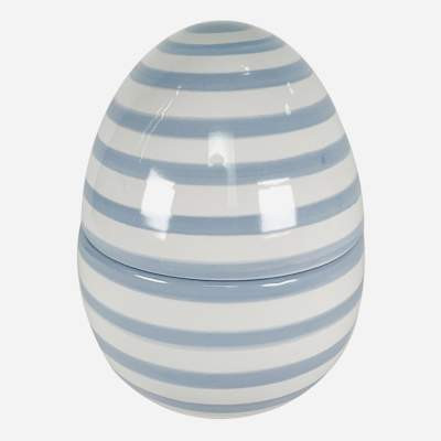 Homespun Easter Blue & White Striped Ceramic Egg Jar, 6" | At Home