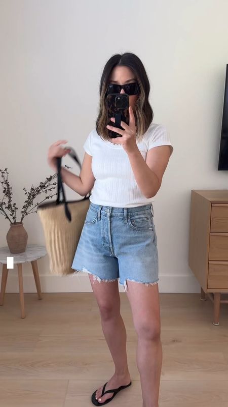 Pointelle tee. Wearing the small. My favorite new denim shorts. I sized up!

Topshop tee small
Agolde shorts 25
Madewell sandals 5
Madewell tote 
YSL sunglasses  

Summer outfits, purse, sandals, petite style, jean shorts 

#LTKItBag #LTKFindsUnder50 #LTKShoeCrush