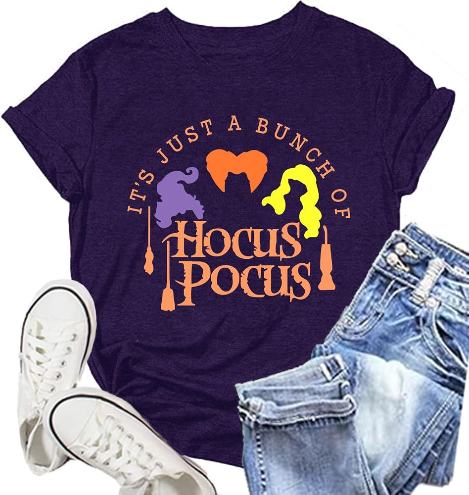 Halloween Shirt for Women Sanderson Sisters Tshirt Hocus Pocus Scary Movies Tee Top | Amazon (US)