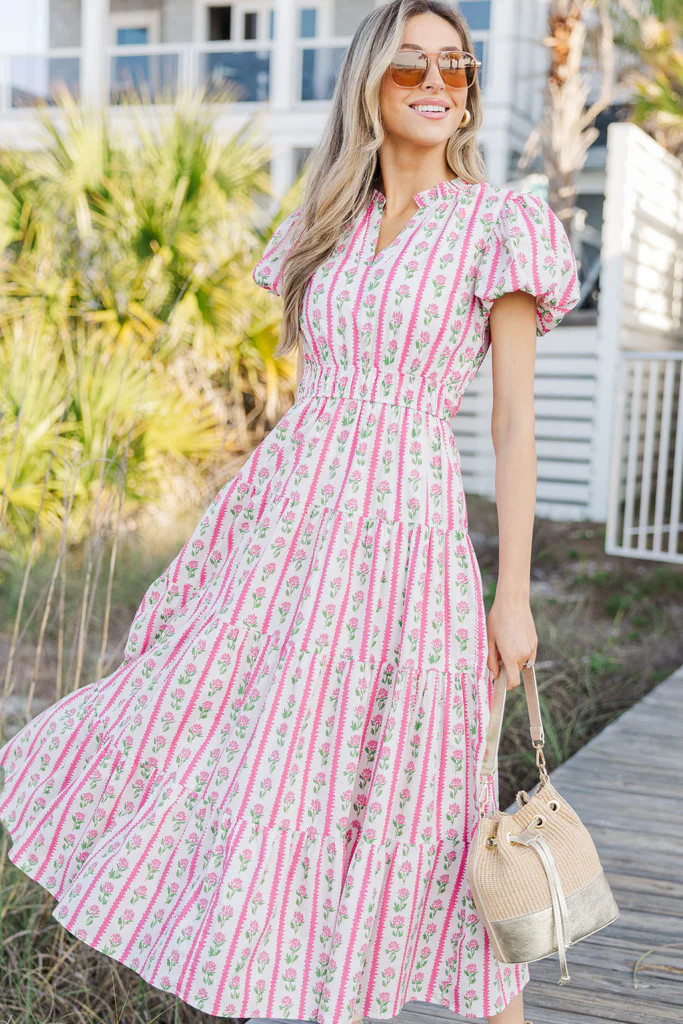 Coming Back For You Pink Floral Tiered Midi Dress | The Mint Julep Boutique