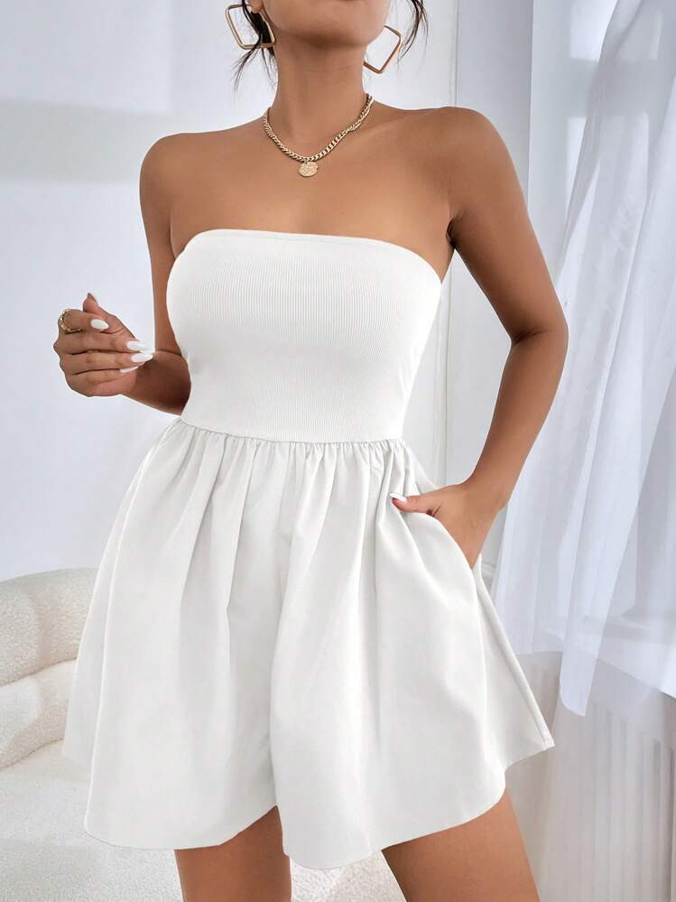 SHEIN Essnce Solid Color Strapless Romper | SHEIN