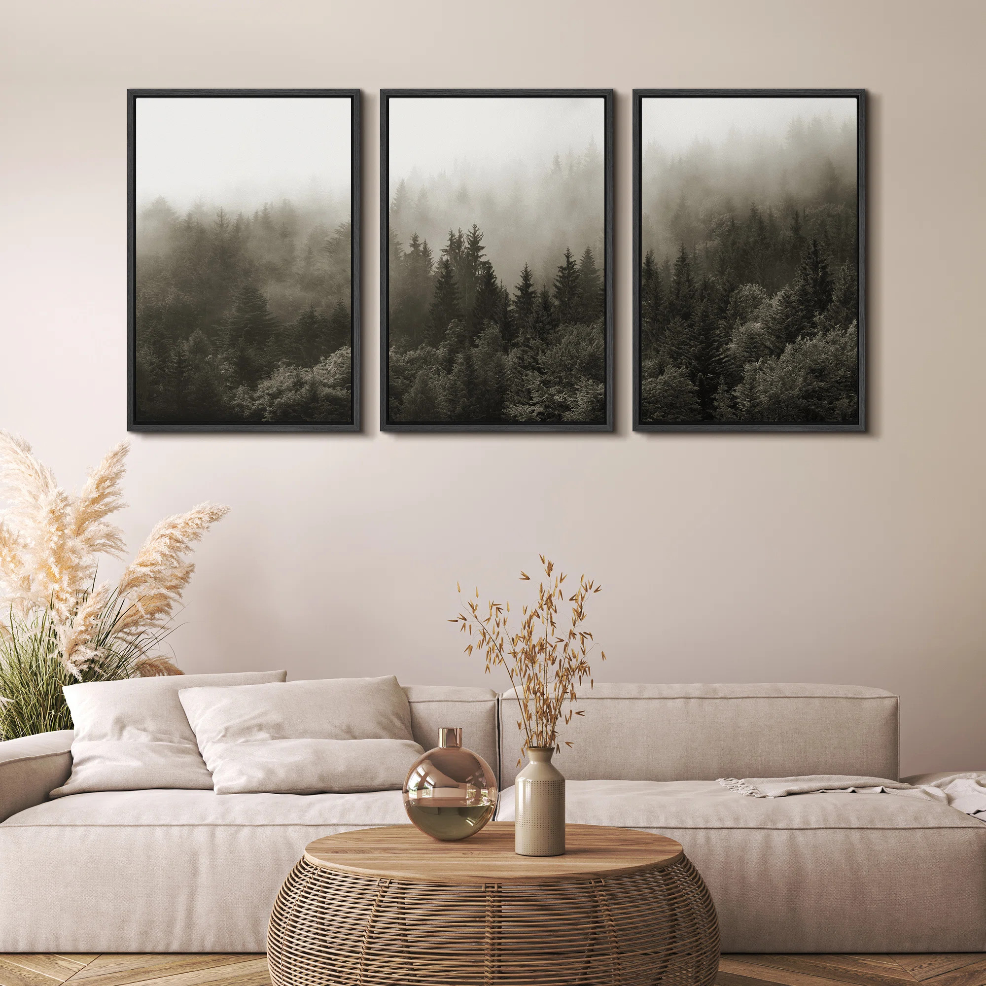 Misty Forest Landscape " IDEA4WALL Framed Canvas Print Wall Art Woodland Nursery Decor Set Fog & ... | Wayfair North America
