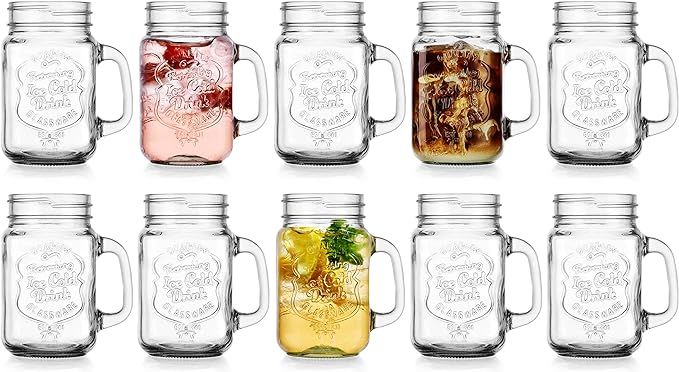 Glaver's Set of 10 Ice Cold 16 Oz. Mason Drinking Glasses With Handles. Quality Refreshing Ice Co... | Amazon (US)