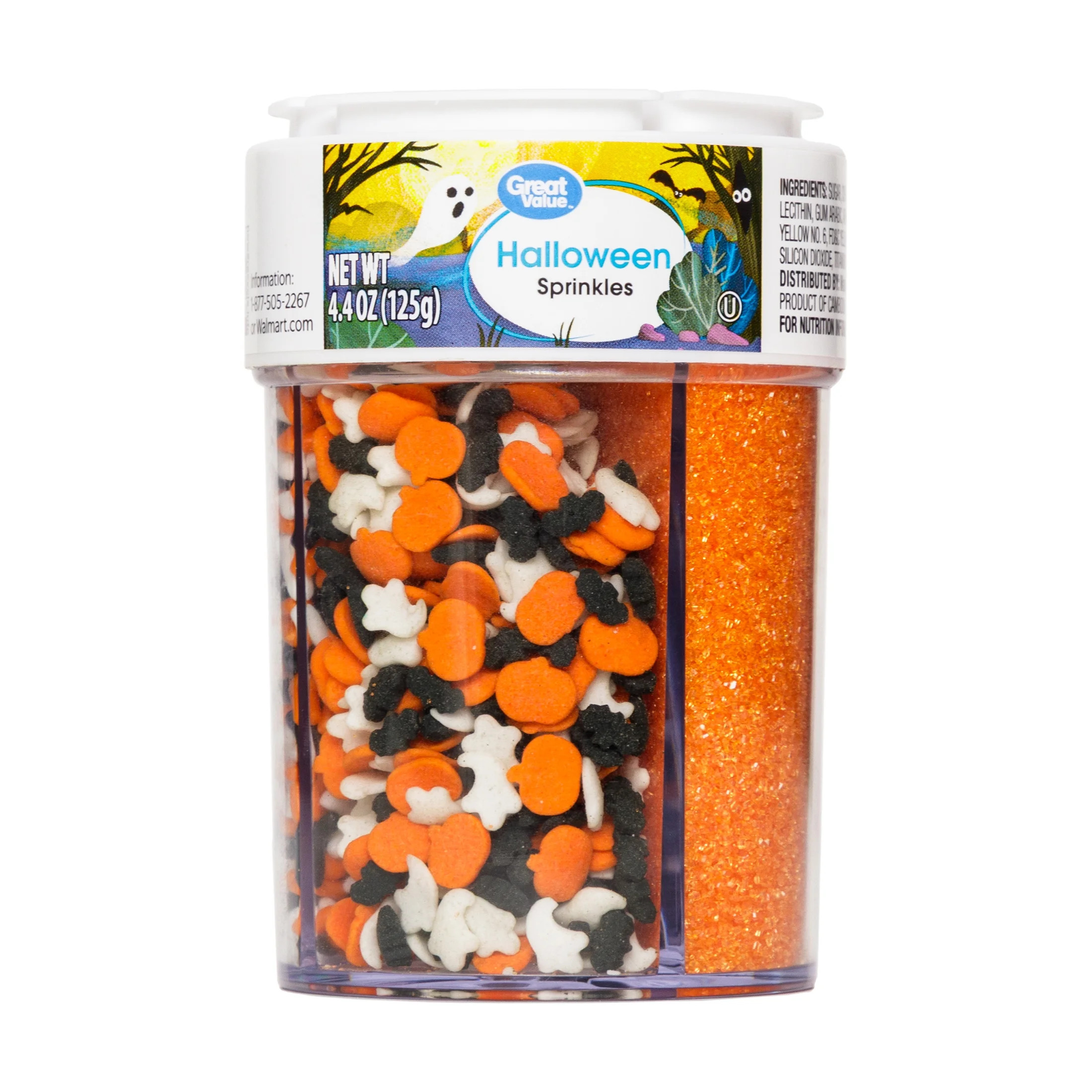 Great Value Sprinkles 4-Cell Halloween Multicolor Sanding Sugar & Sprinkle Mix, 4.4 oz | Walmart (US)