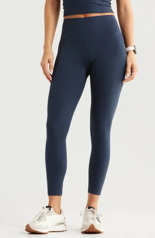 Zella Thrive Rib High Waist 7/8 Leggings in Navy Sapphire at Nordstrom, Size X-Large | Nordstrom