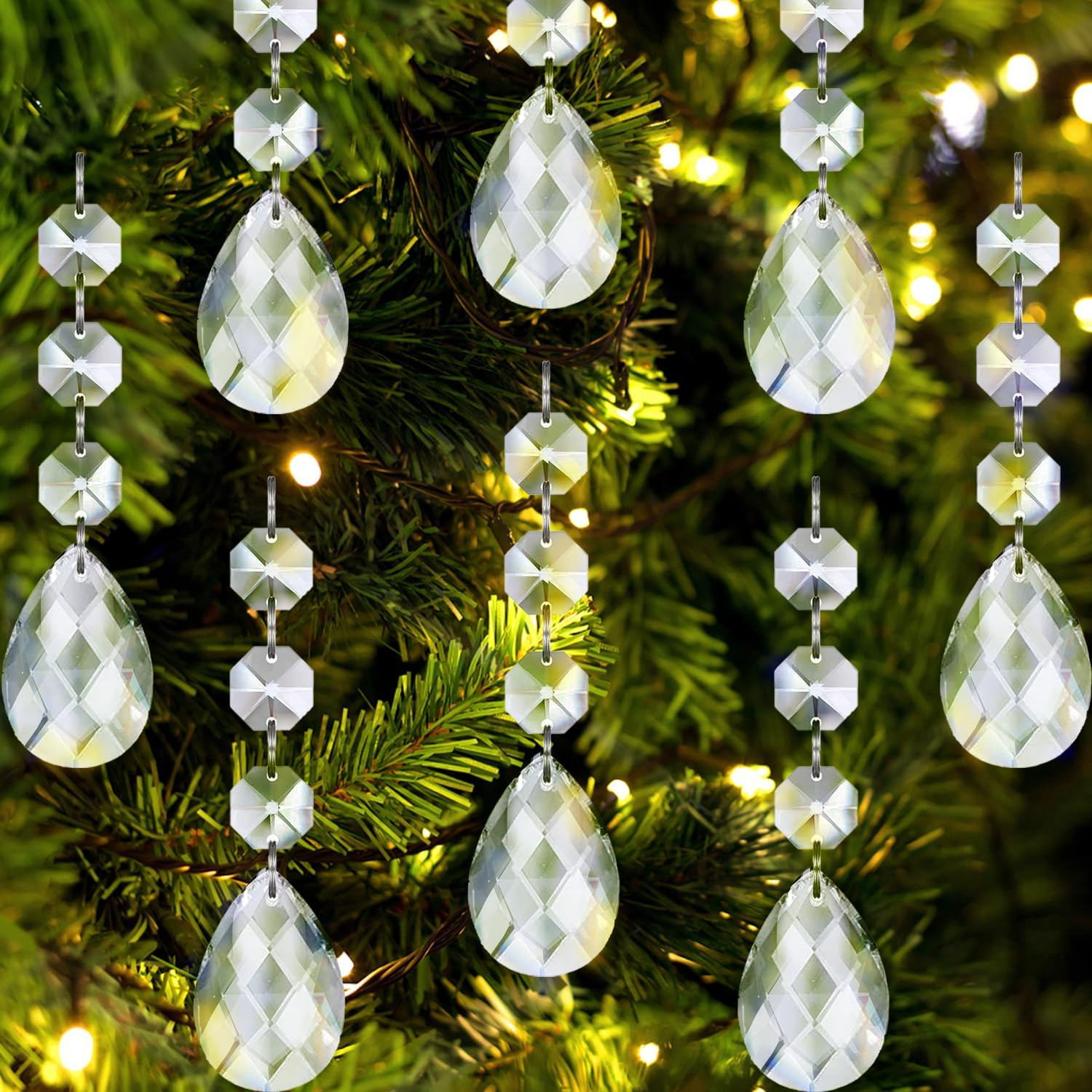 Jishi 30pk Crystal Teardrop Ornaments for Christmas Tree Decorations, Hanging Clear Plastic Acryl... | Amazon (US)