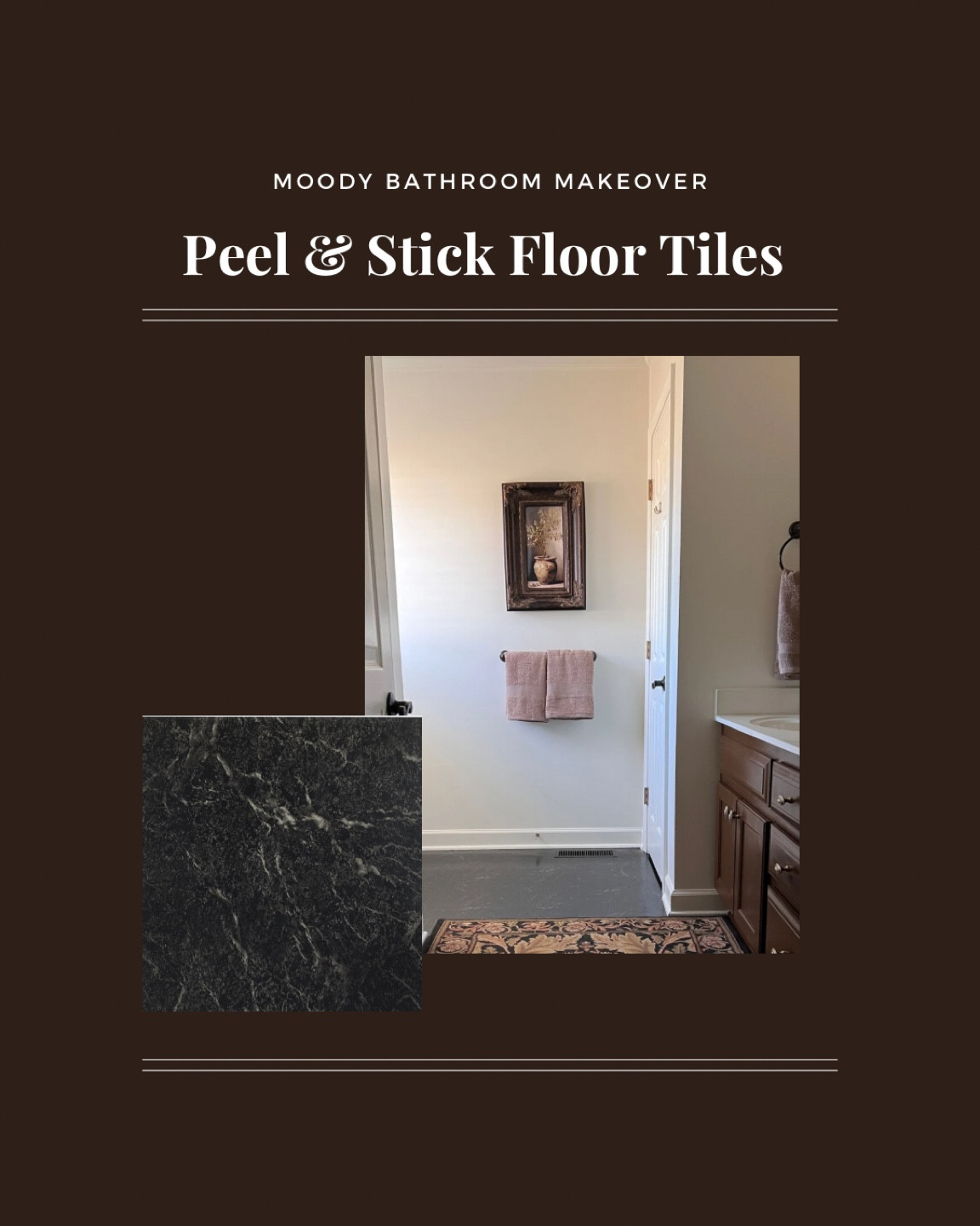 Peel and Stick Floors | Flooring | Floor Tiles | DIY Flooring | Black Marble Flooring 

#floortiles #blackmarble #peelandstick #diybathroom

#LTKHome