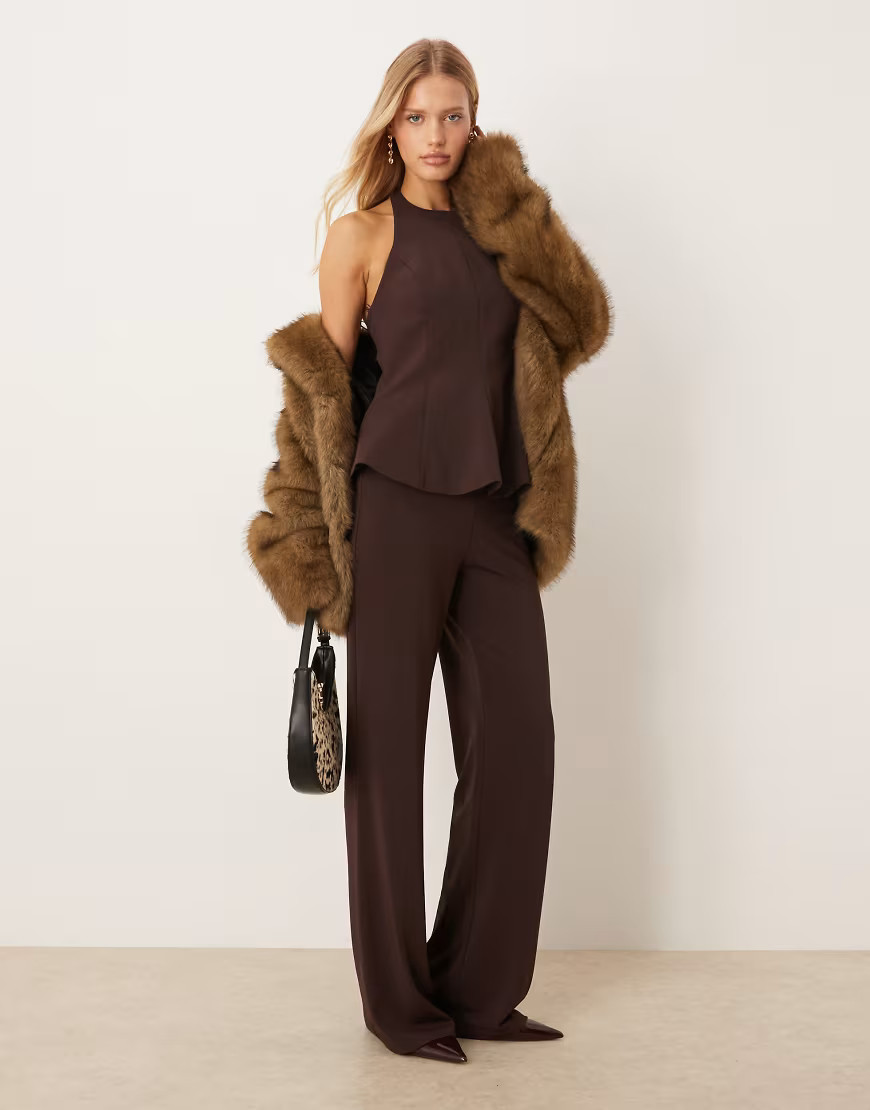 Mango straight leg pants in brown - part of a set | ASOS (Global)