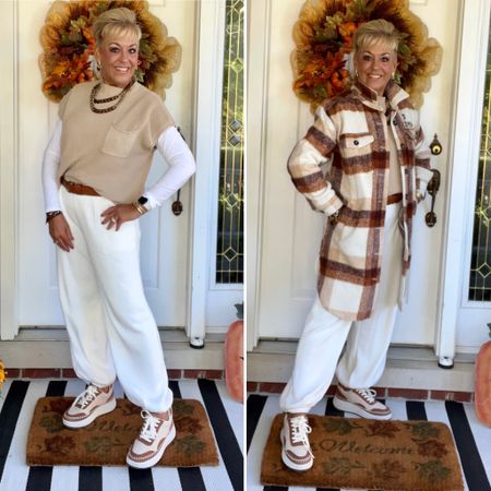 2 piece sweater set
Platform Sneakers
Shacket
Brown Women’s Belt 
Travel Outfit 