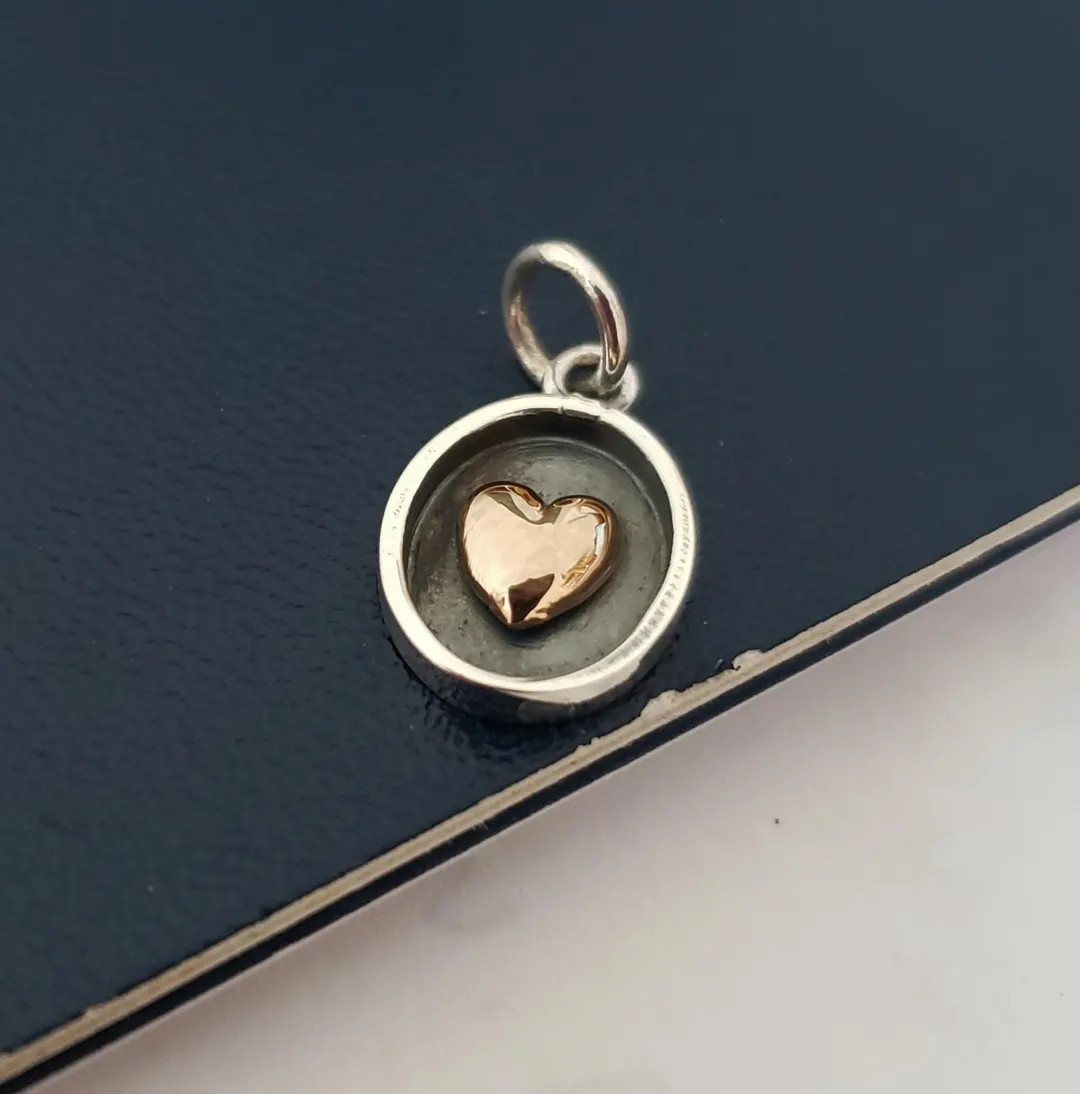 Sterling Silver Shadow Box Charm With Bronze Heart Romantic Jewelry, Mixed Metal Pendant for Swee... | Etsy (US)