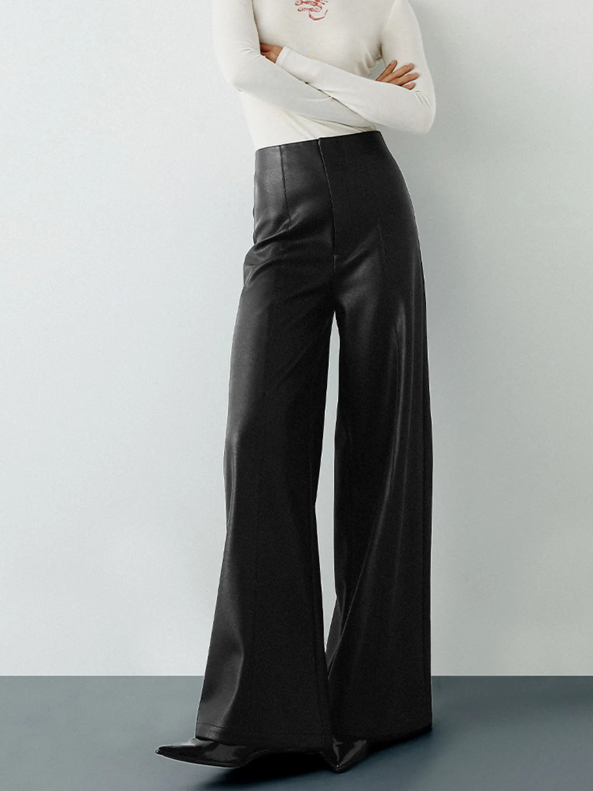 High-Wist PU Leather Wide-Leg Pants | Commense