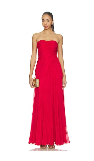 Elea Asymmetrical Pleated Gown in Solstice Red | Revolve Clothing (Global)