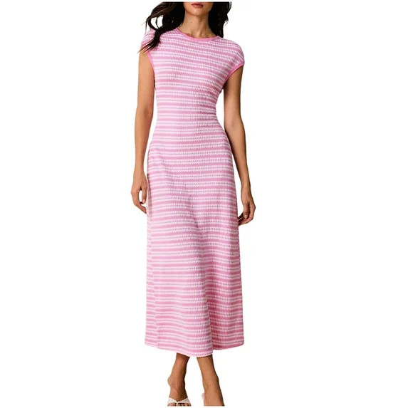 Kvture Womens Striped Summer Dresses Crochet Swimsuit Coverup Sleeveless Tank Maxi Dress Beach Va... | Walmart (US)
