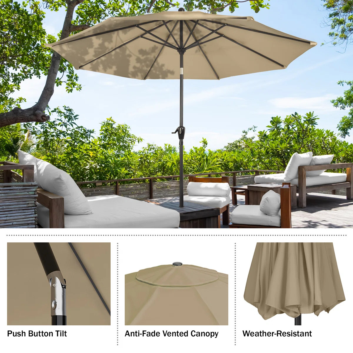 Kelton Patio Umbrella with Auto Tilt - 10' Easy Crank Outdoor Umbrella with Vented Canopy for Dec... | Wayfair North America