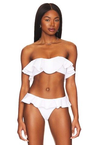 MILLY Cabana Solid Ruffle Bandeau Bikini Top in White from Revolve.com | Revolve Clothing (Global)