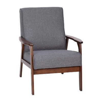 Emma and Oliver Faux Linen Upholstered Mid-Century Modern Arm Chair with Walnut Finished Wood Frame in Gray | Target