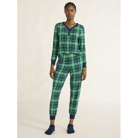 Joyspun Women s Velour Waffle Henley Sleep Top Jogger Pants and Socks Pajama Set 3-Piece Sizes S-3X | Walmart (US)