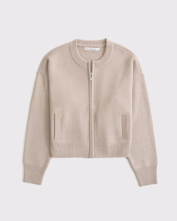 LuxeLoft Zip-Up Crew Cardigan | Abercrombie & Fitch (US)