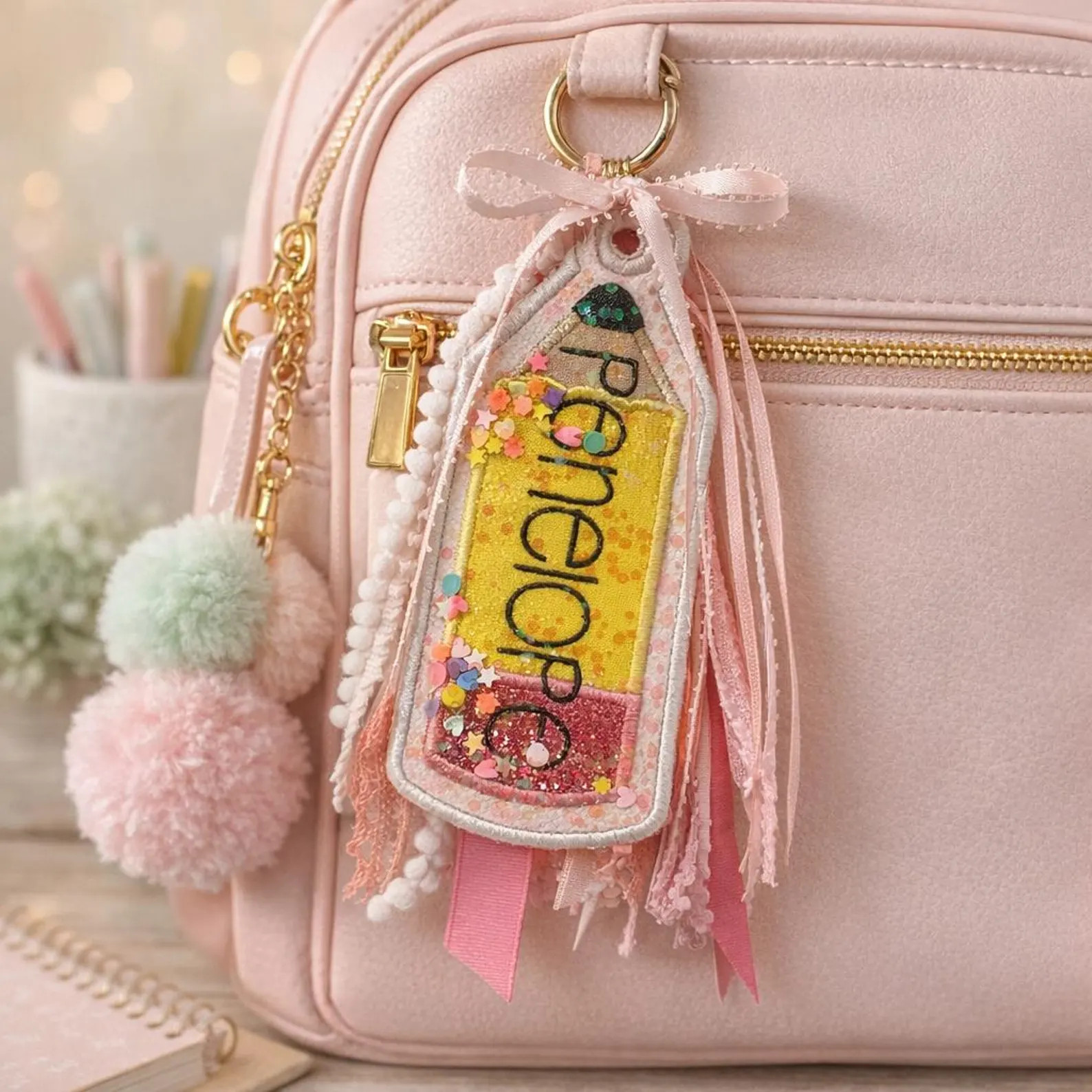Personalized Pencil Shaker Tag – Custom Name Backpack Tag – Kids School Bag Tag – Glitter C... | Etsy (Global)