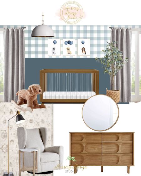 Adorable puppy themed baby nursery, grey glider, walnut crib, nursery mirror, blackout curtains 

#LTKBump #LTKKids #LTKHome