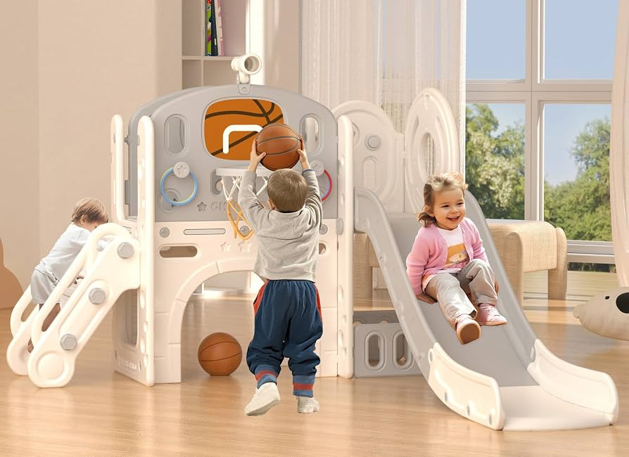 XJD 8 in 1 Toddler Slide Set, Kids Slide for Toddlers Age 1+, Climber Slide PlaySet with Basketba... | Amazon (US)