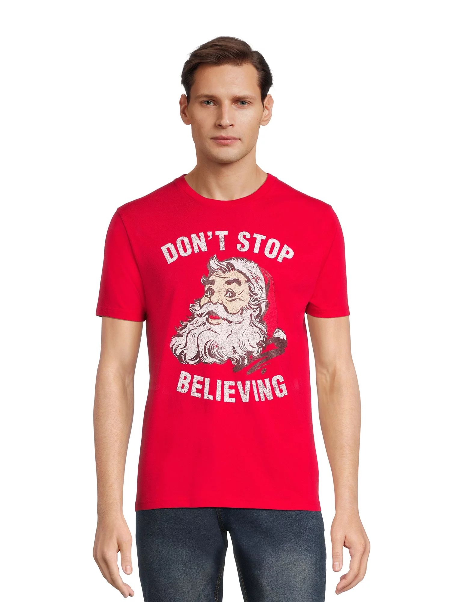 Men's Christmas Santa Believe Graphic Tee, Winter Short Sleeve T Shirt from Holiday Time, Sizes S... | Walmart (US)