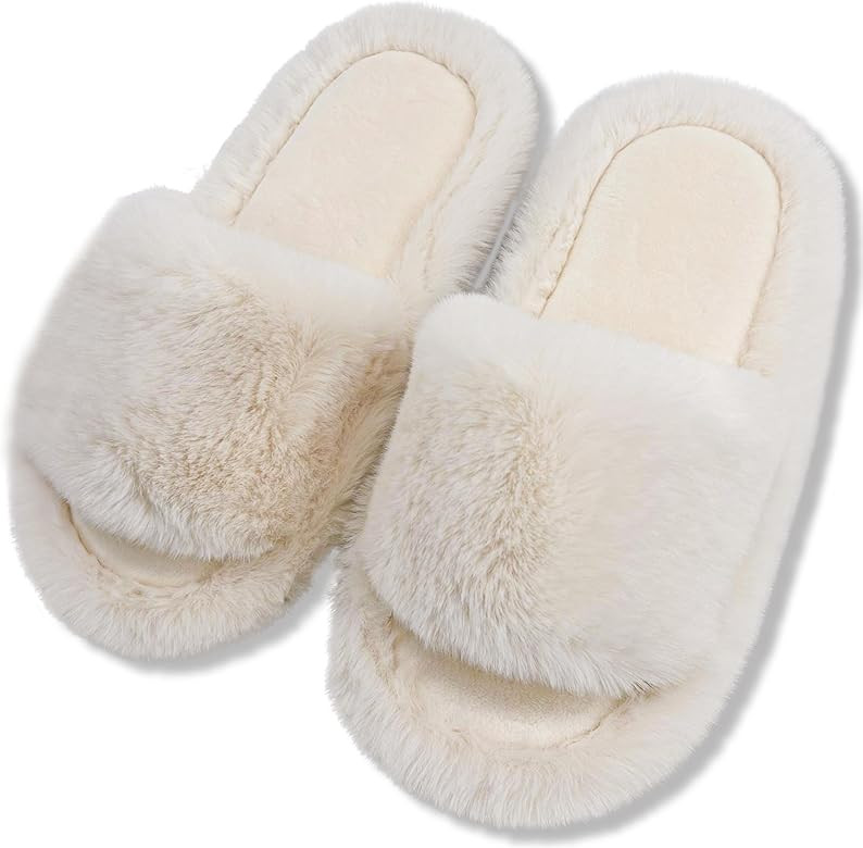 TOPALL Slippers for Women Men, Upgraded Embroidery Fluffy Fuzzy Slippers House Couples Comfy slip... | Amazon (US)