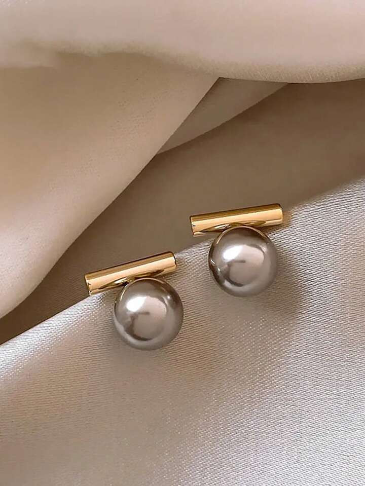 1pair New French Minimalist Grey Faux Pearl Pendant Earrings 2023 Fashion Jewelry For Girls, Part... | SHEIN