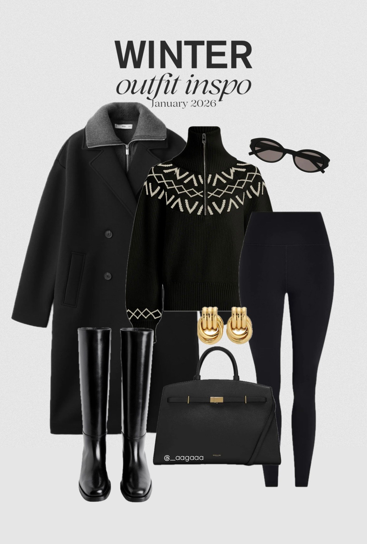 Winter outfit inspo 🖤 what to wear, outfit of the day, black riding boots, fair isle turtleneck sweater, mango wool coat under $100, cozy black leggings, DeMellier bag, travel outfit, work outfit, office outfit, casual outfit, capsule wardrobe

#LTKFindsUnder50 #LTKWorkwear #LTKFindsUnder100
