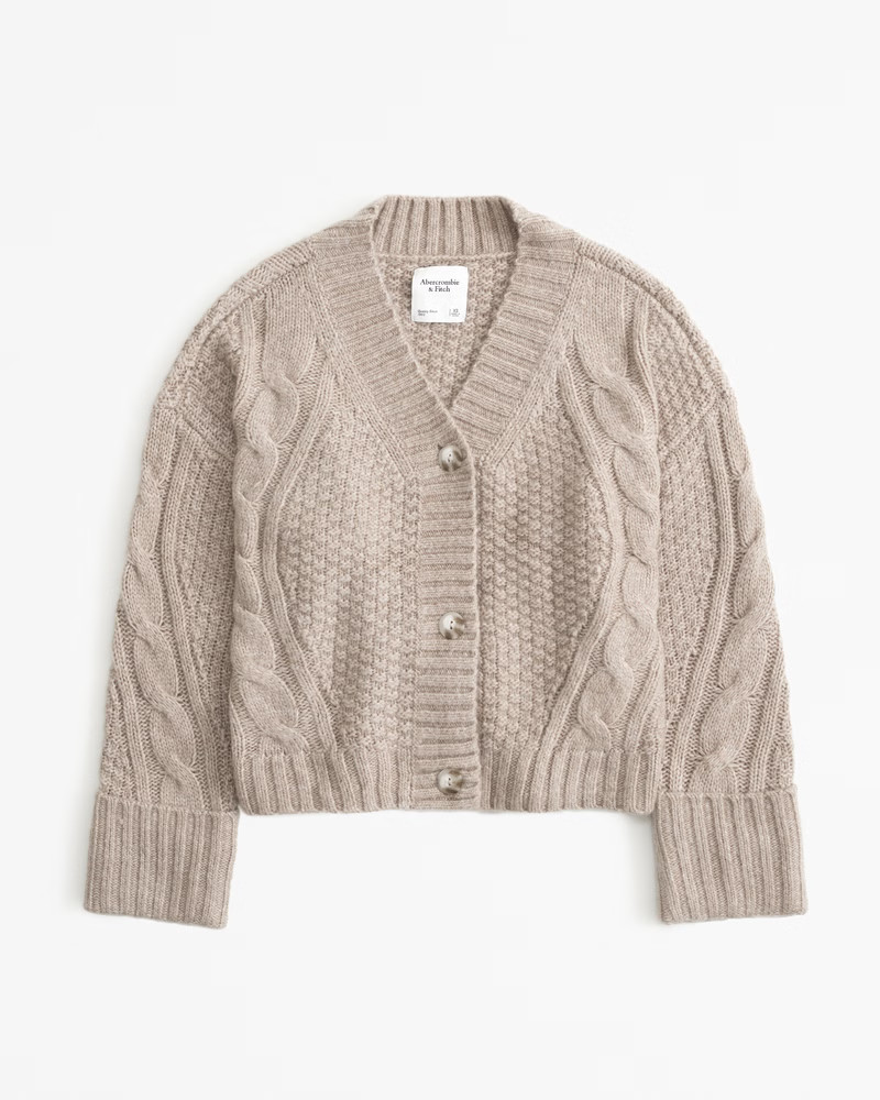 Abercrombie & Fitch Women's Cable Seed Stitch Cardigan in Light Brown - Size XS | Abercrombie & Fitch (US)