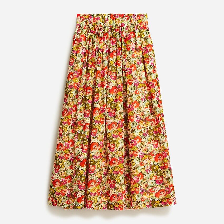 Pull-on cotton voile midi skirt in painterly floral | J.Crew US