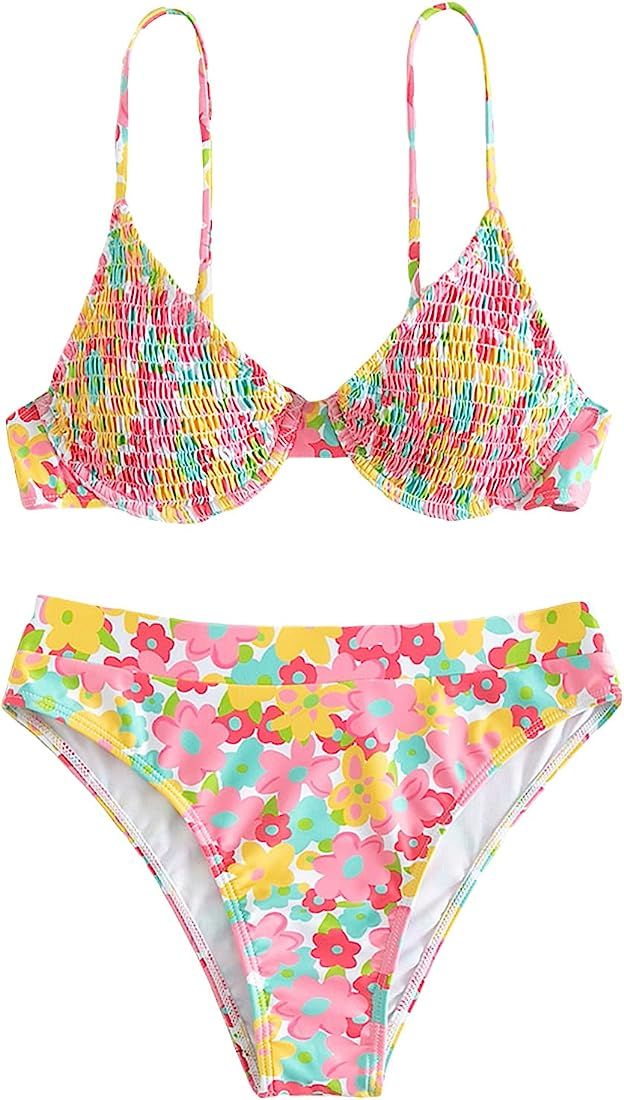 Cozyease Bikini Sets for Women Allover Print Push Up Triangle Thong Bikini Bathing Suits 2 Piece ... | Amazon (US)