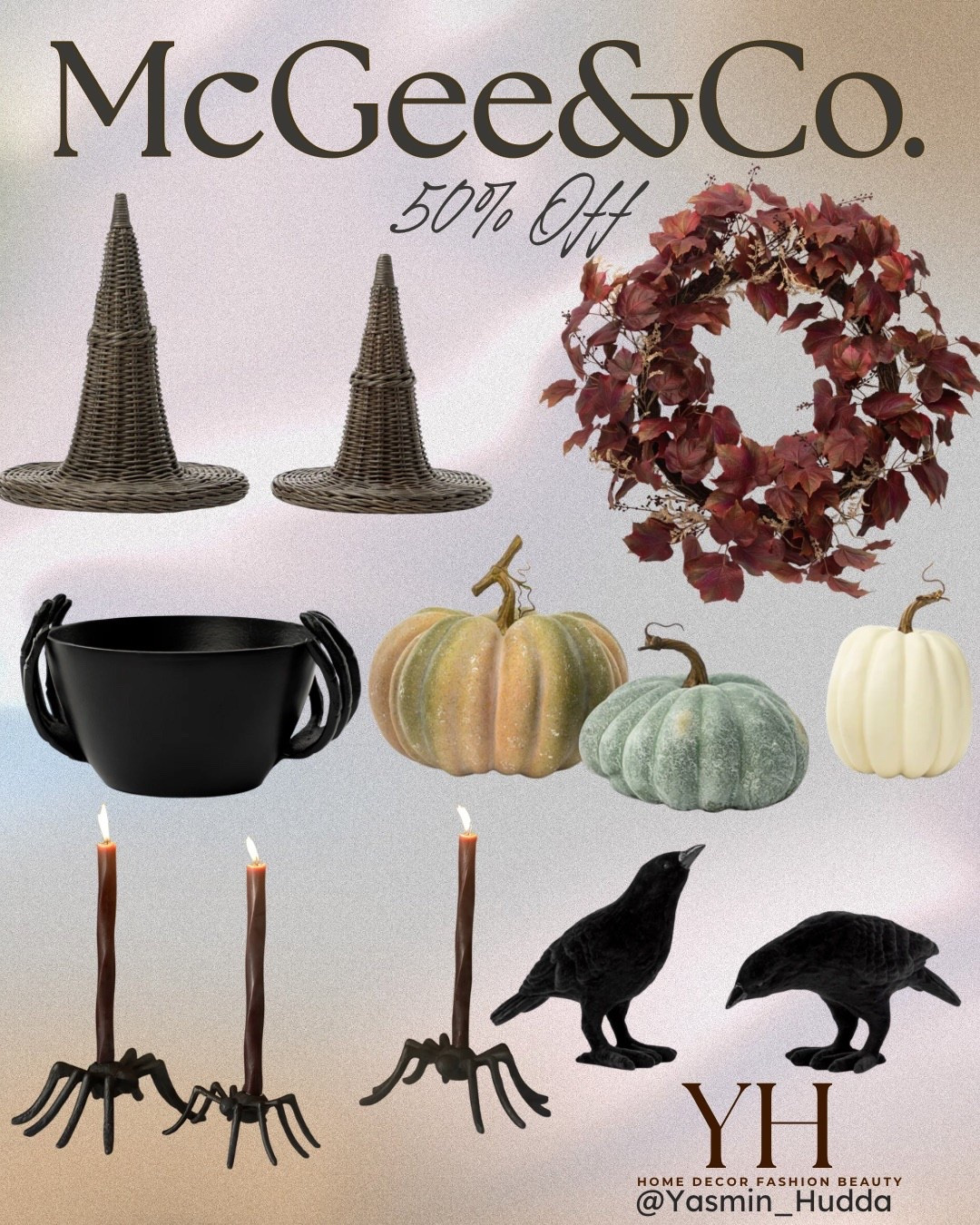 McGee & Co Halloween decor is now 50% off. McGee and co Halloween decor, witch hats, faux pumpkins, crows, spider taper holder, Halloween treat bowl,  McGee&Co Fall wreath

#LTKStyleTip #LTKHome #LTKSeasonal