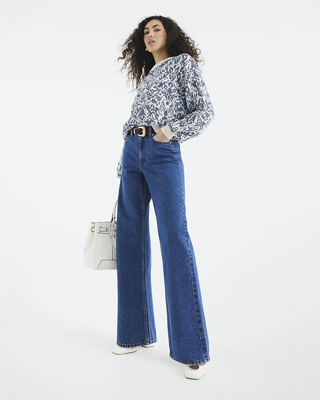 Blue Denim Relaxed Straight Jeans | River Island UK & IE