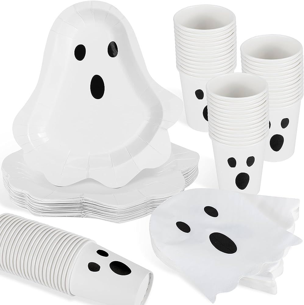 Fuutreo 96 Pcs Halloween Ghost Party Tableware Supplies Including 48 Pcs Halloween Guest Napkins ... | Amazon (US)