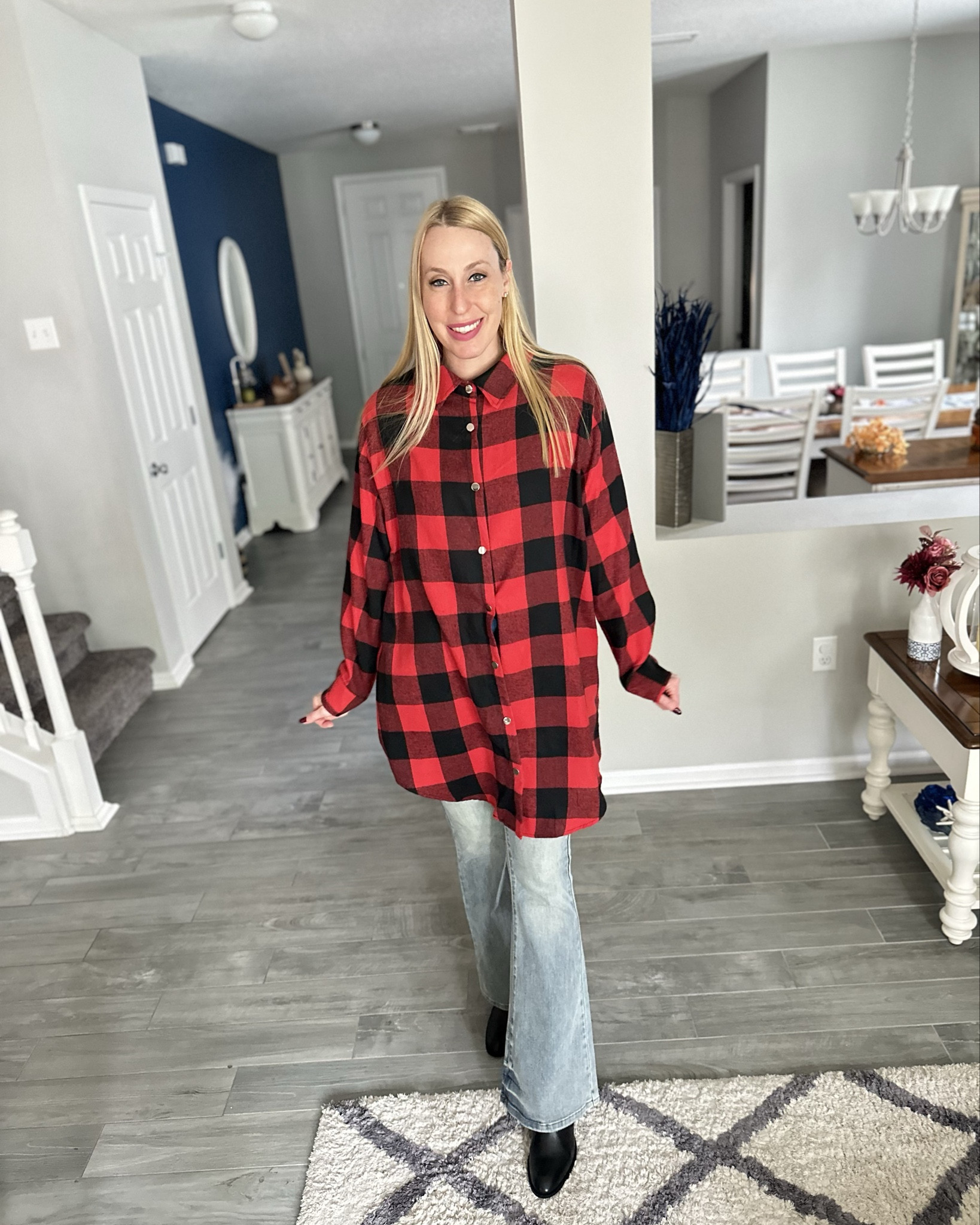 Long red plaid shirt 
❤️ I sized up so I could wear it as a dress 
❤️ super soft and warm 

#LTKFindsUnder100 #LTKFindsUnder50 #LTKStyleTip