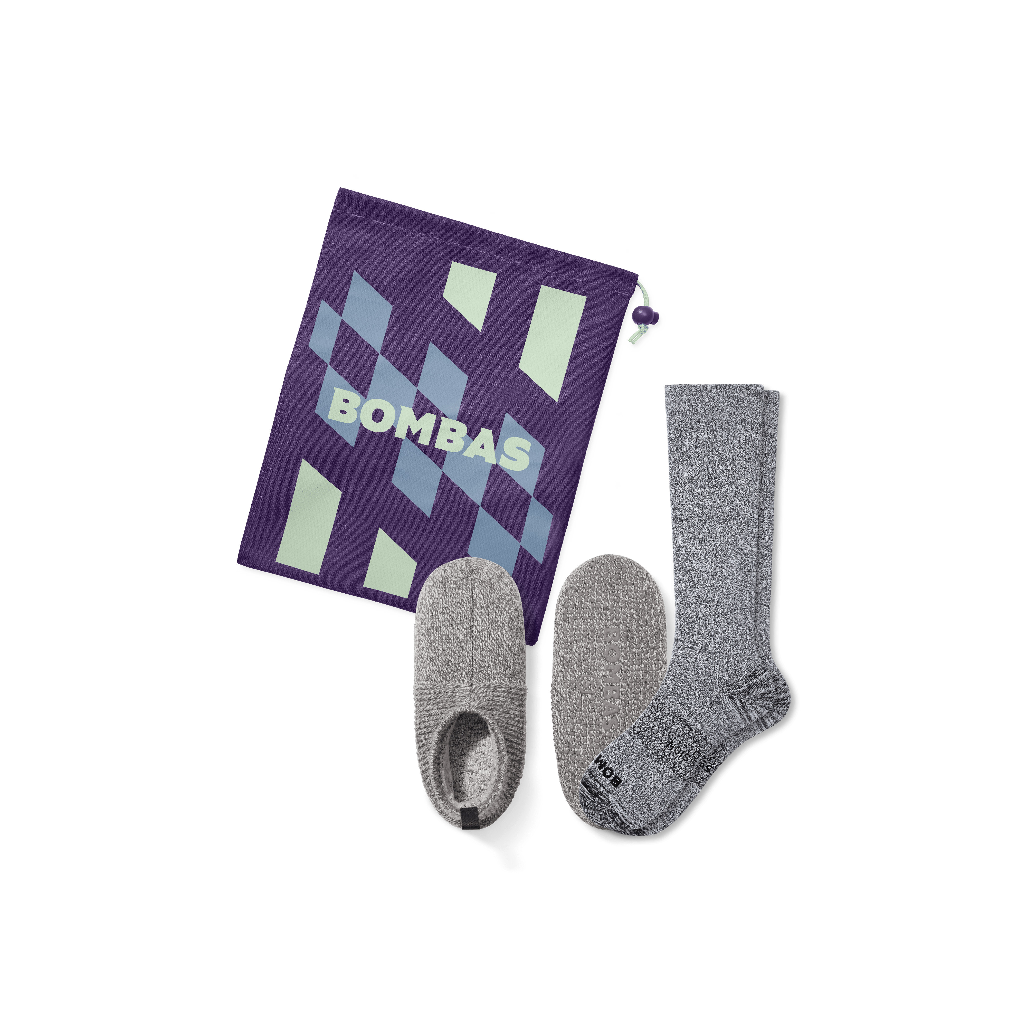 Women's Travel Compression Sock and Gripper Slipper 2-Pack - Harbor Grey Mix - XS/L - Merino Wool Blend - Bombas | Bombas