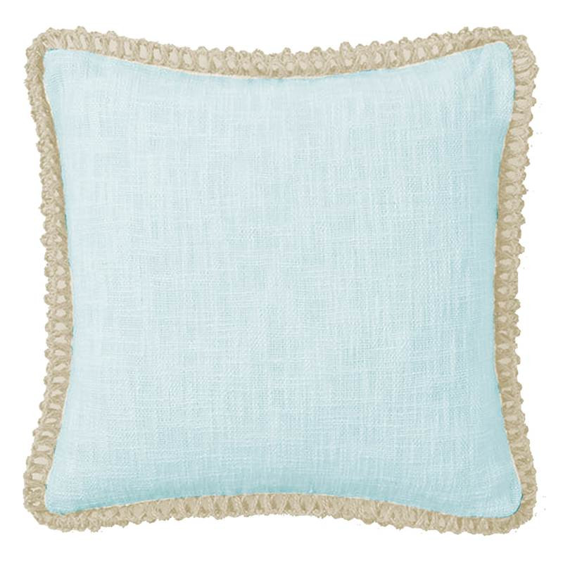 Blue Reversible Throw Pillow With Jute Trim, 22", Cotton, sold by At Home | At Home