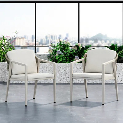 Woven Outdoor Dining Chairs Of 2, Waterproof Seat, Grey + Beige, Ergonomic Comfort, 265Lb Weight Capacity For Poolside Garden Backyard Chair Woven, Cu | Wayfair North America